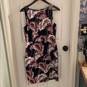 Ann Taylor Black and Pink Floral Midi Dress